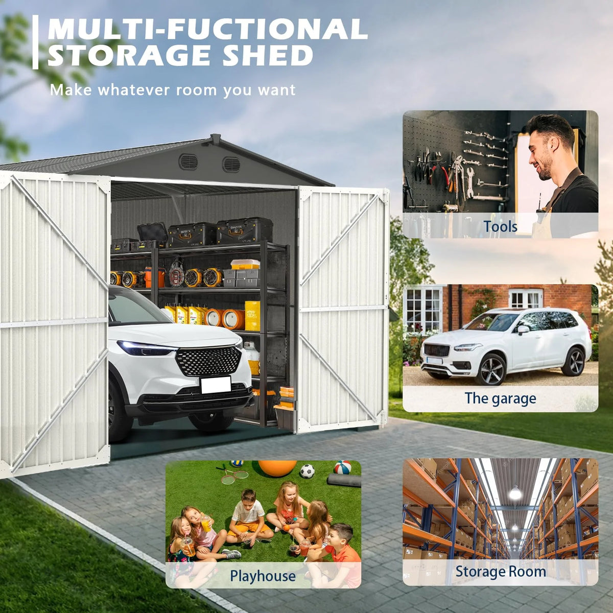 20x13 ft Metal Garage Shed with 2 Doors and 4 Vents X4878