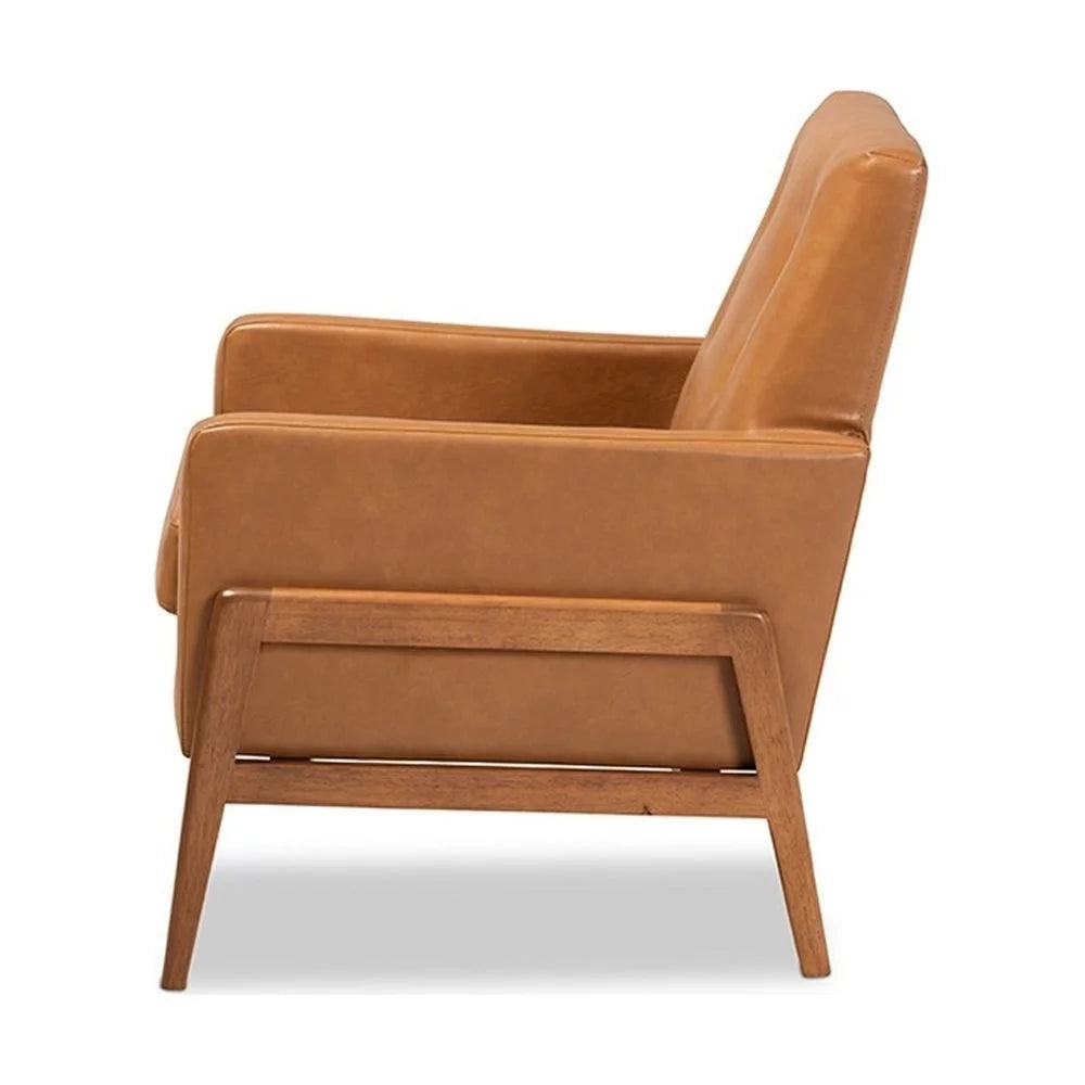 Tan Faux Leather Upholstered Wood Lounge Chair N471